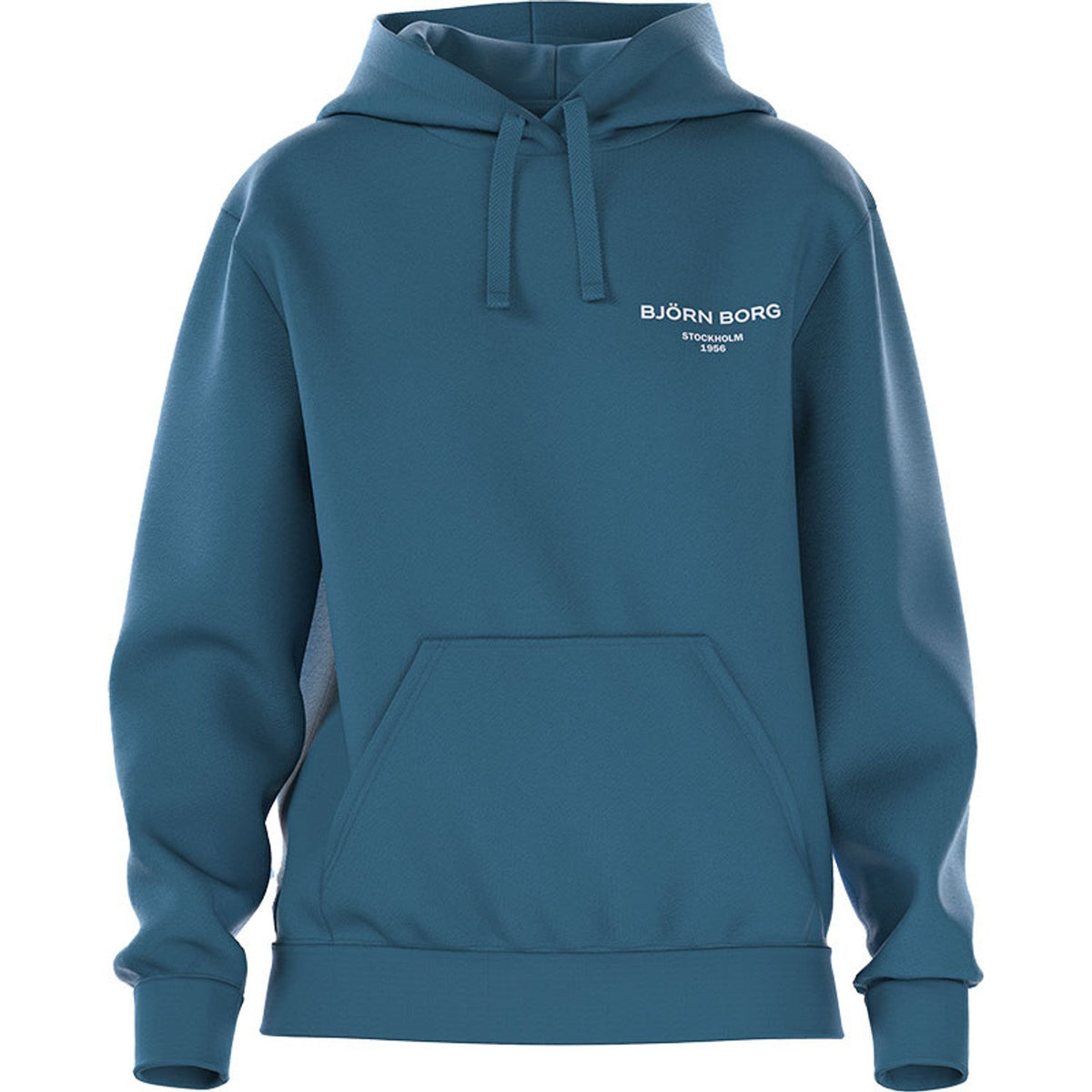 Bjorn Borg Essential 1 hoodie voor dames in petrolblauw, vooraanzicht met buidelzak