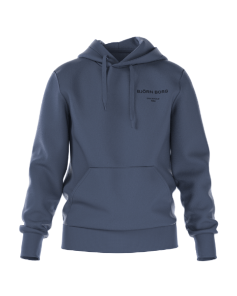 Vooraanzicht van de grijsblauwe Bjorn Borg Essential 1 Hoodie met kangoeroezak