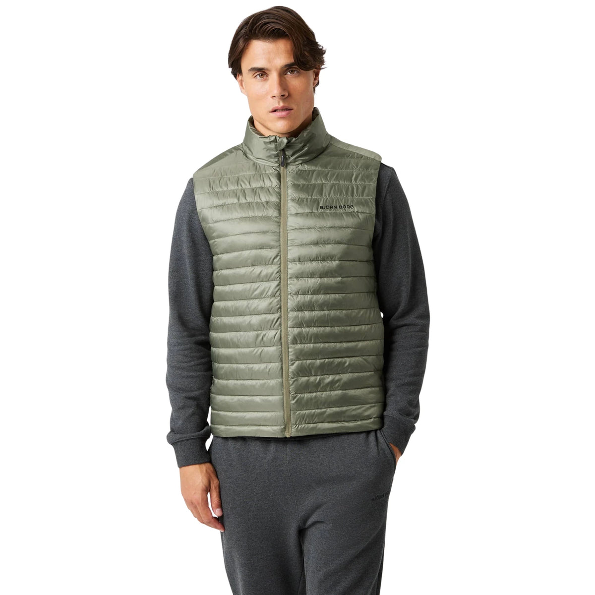 Björn Borg Light Padded Vest Dusty Olive - op model (2)