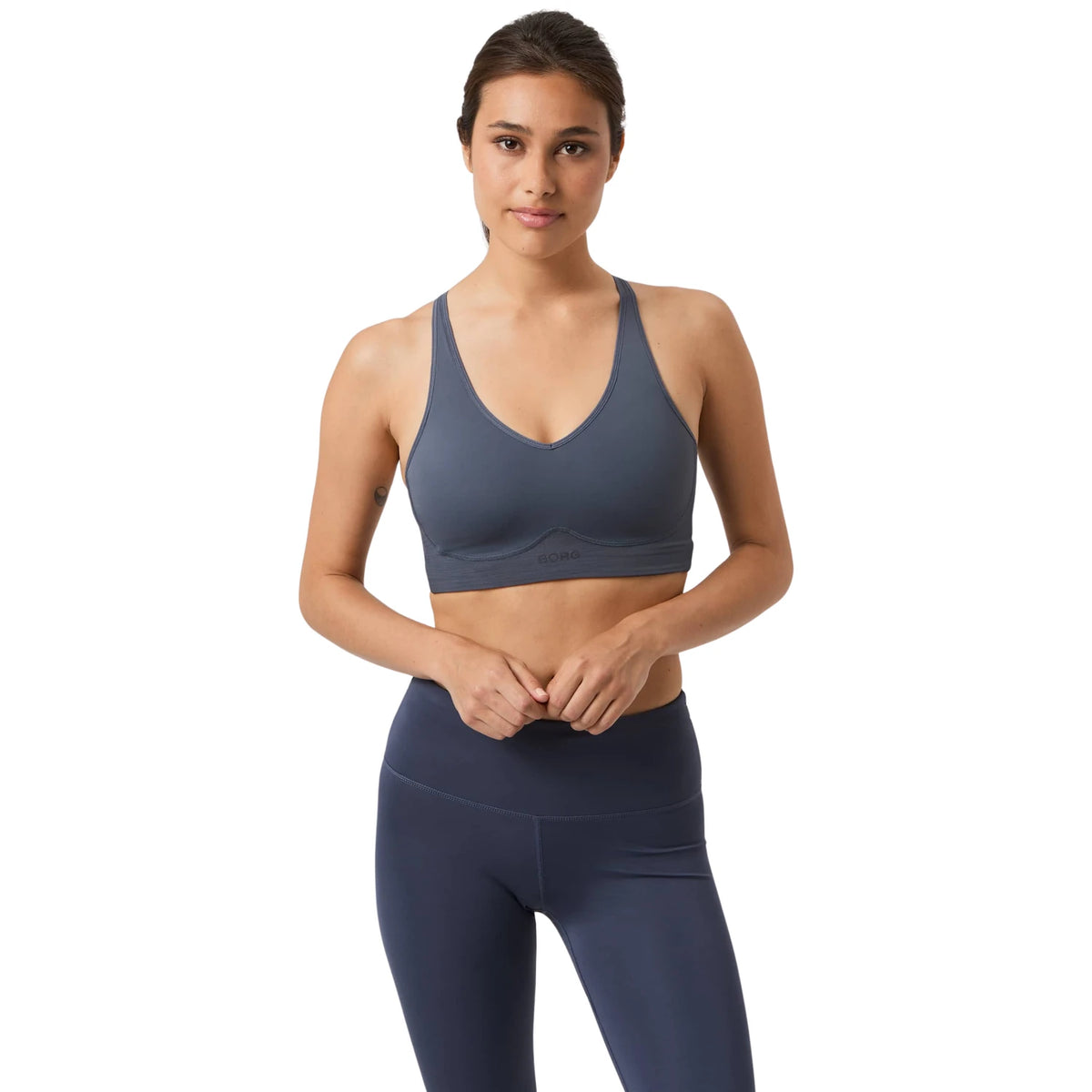 Björn Borg Mid V Support Sports Bra Odyssey Gray - op model
