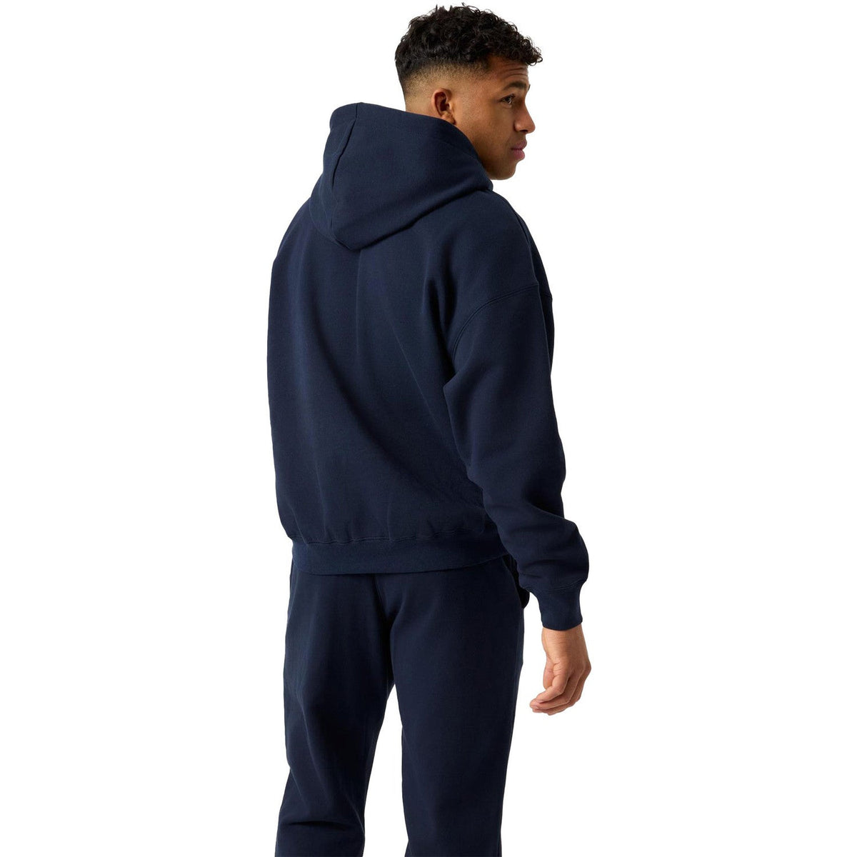 Achteraanzicht van de donkerblauwe Bjorn Borg Oversized Hoodie met capuchon