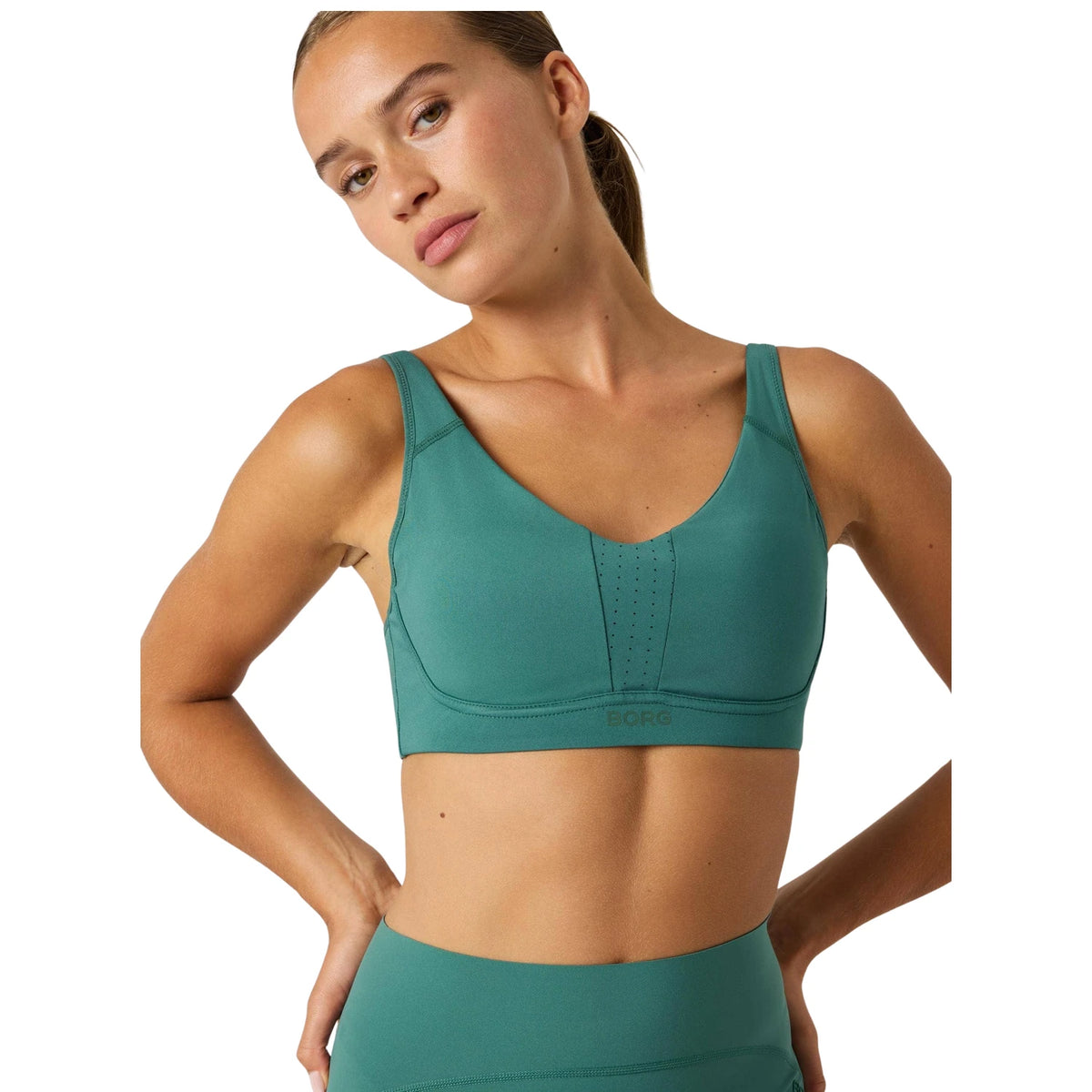 Björn Borg Reform Sports Bra Mallard Green - op model