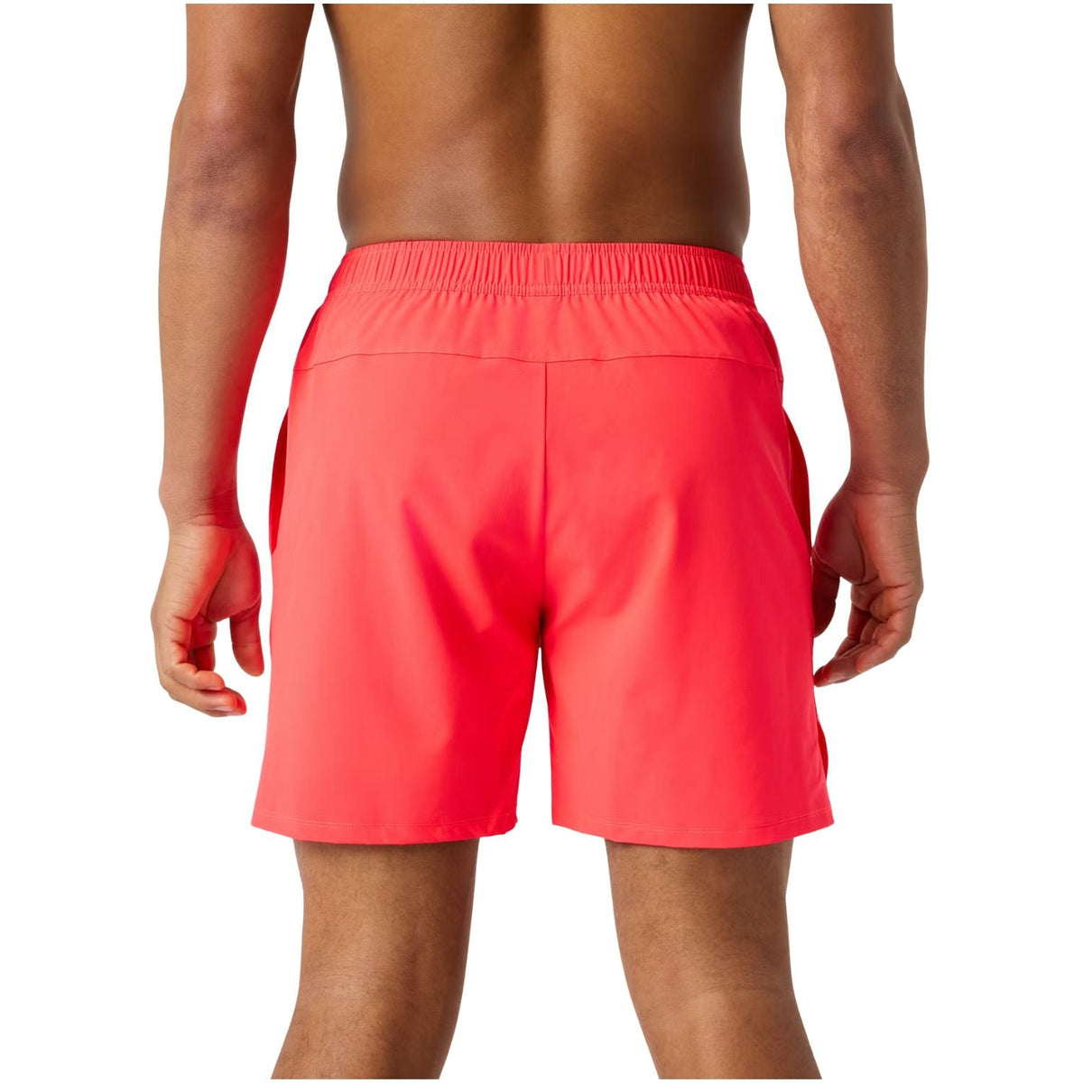 Achterzijde van de koraalrode Bjorn Borg Short Ace Racquet met elastische tailleband