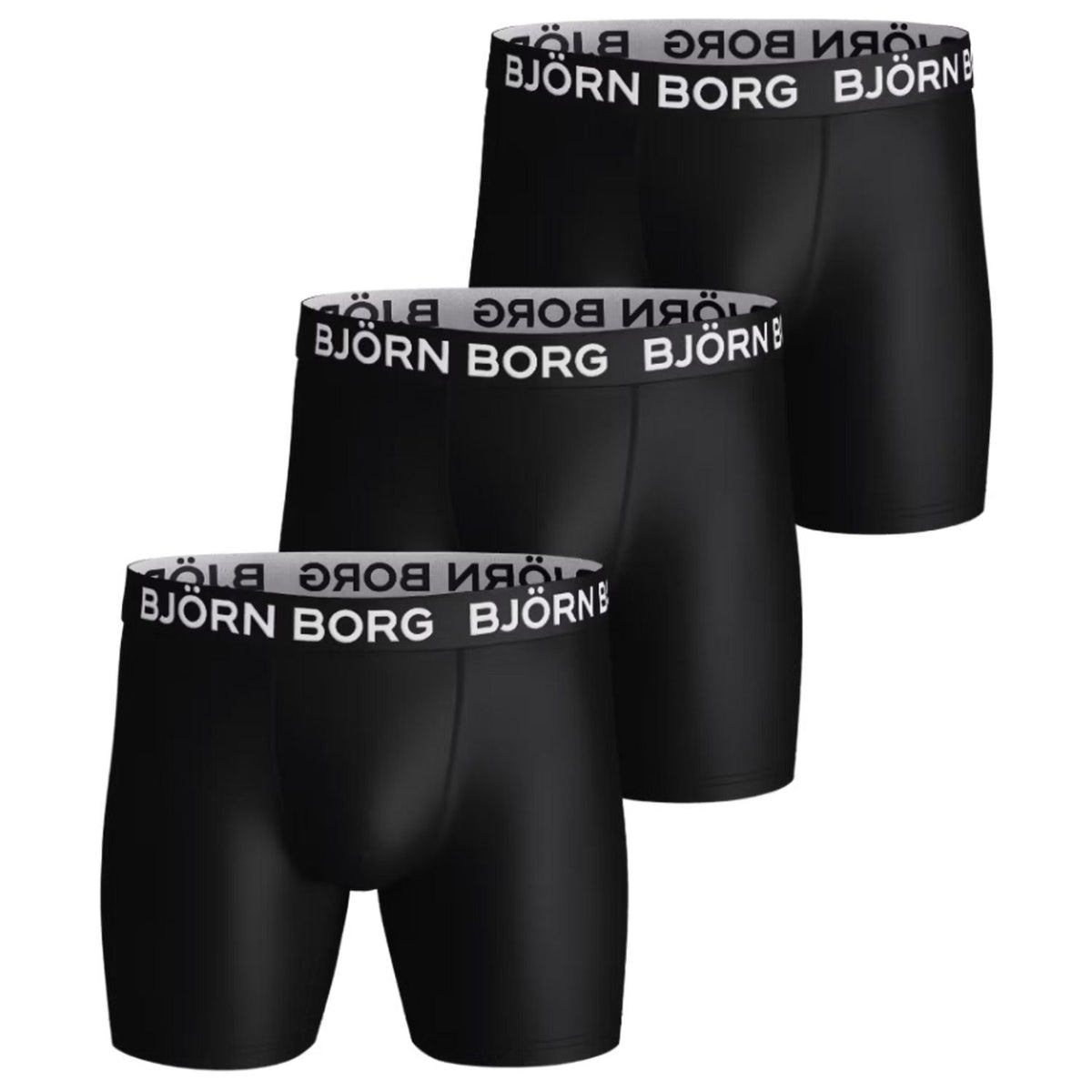 Drie zwarte Bjorn Borg Sports Microfiber boxershorts met witte logo-tailleband, 3-pack