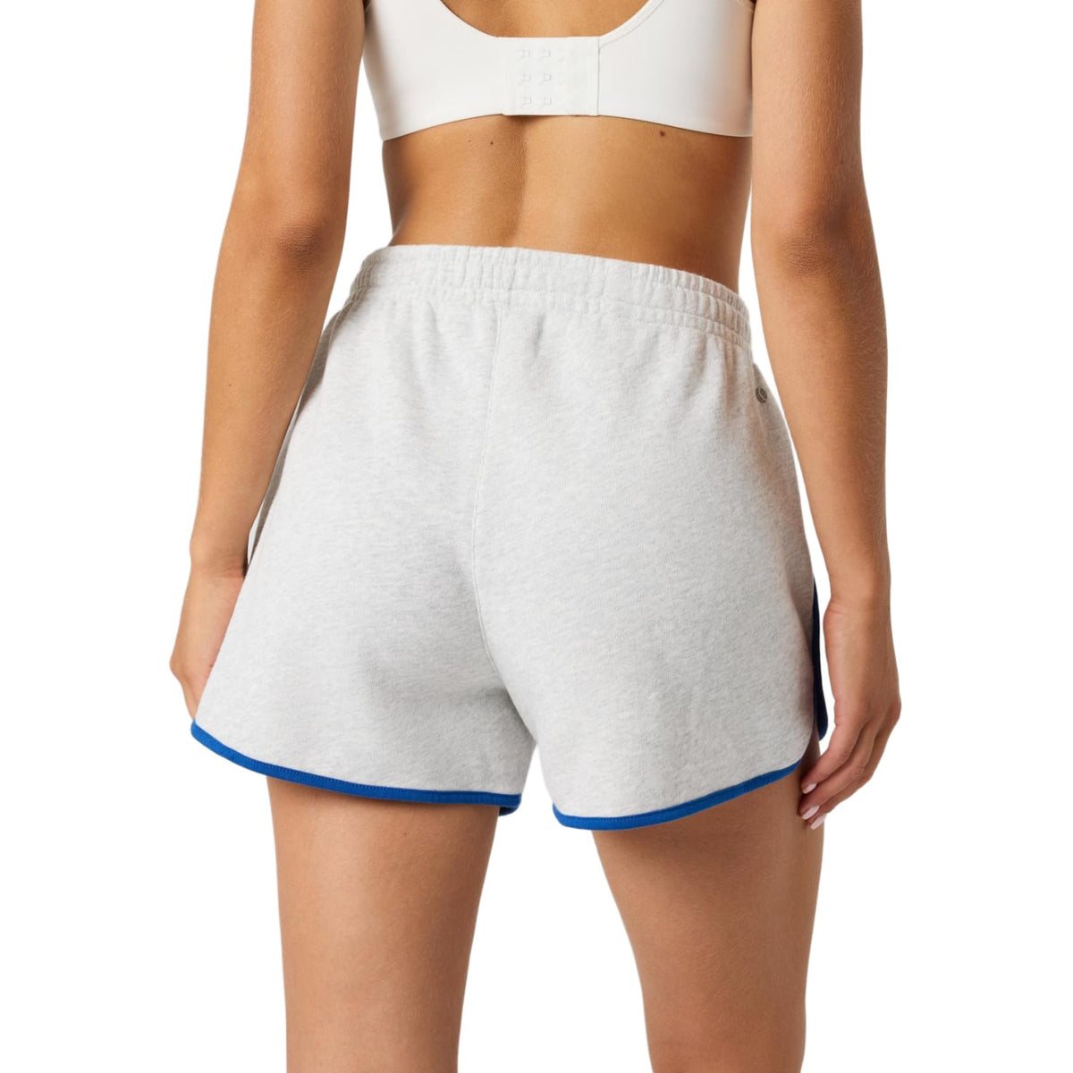 Achterzijde van de grijs gemeleerde Bjorn Borg Sweatshorts met blauwe zoomafwerking