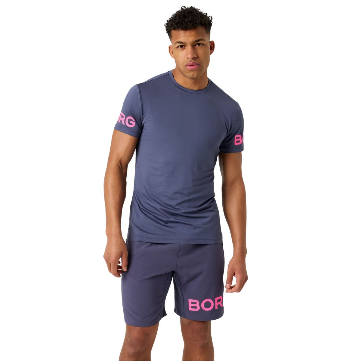 Bjorn Borg T-shirt voor heren in paarsgrijs met roze BORG-print op de mouw