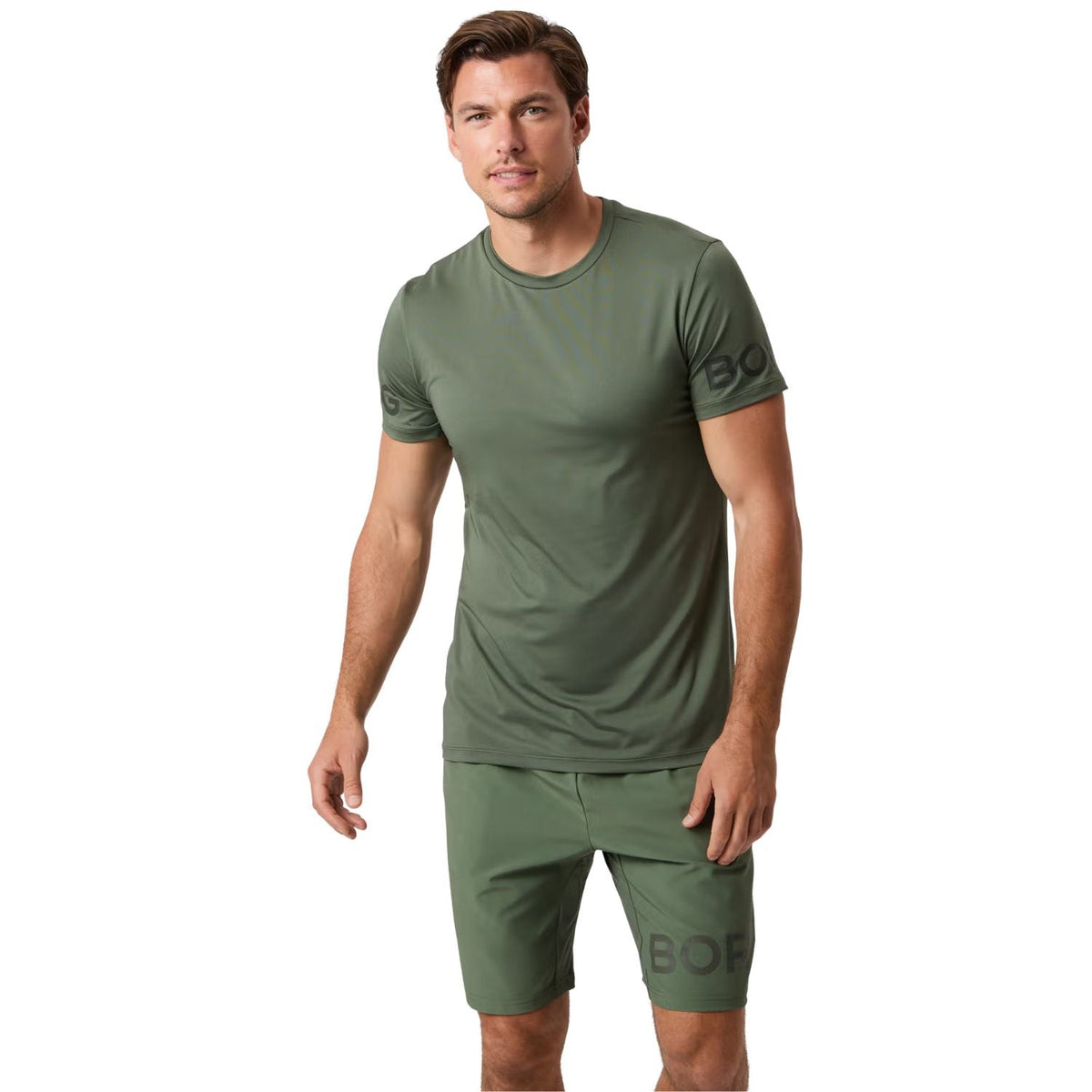 Bjorn Borg T-shirt voor heren in olijfgroen, gedragen vooraanzicht