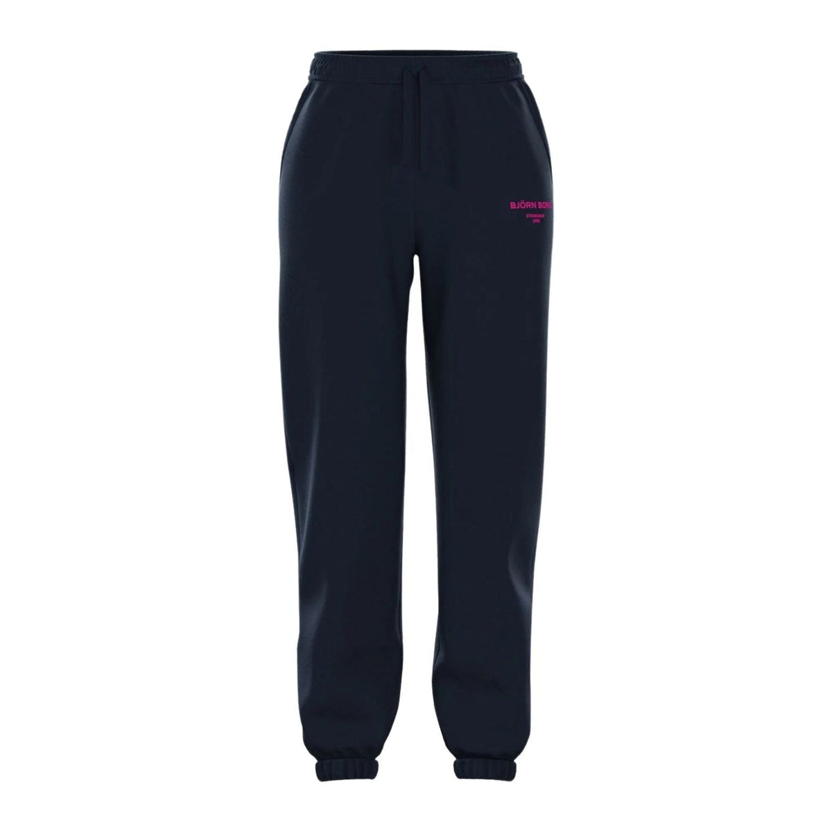 Calças de treino Bjorn Borg W Essential 1 para senhora, em azul-marinho com logótipo rosa