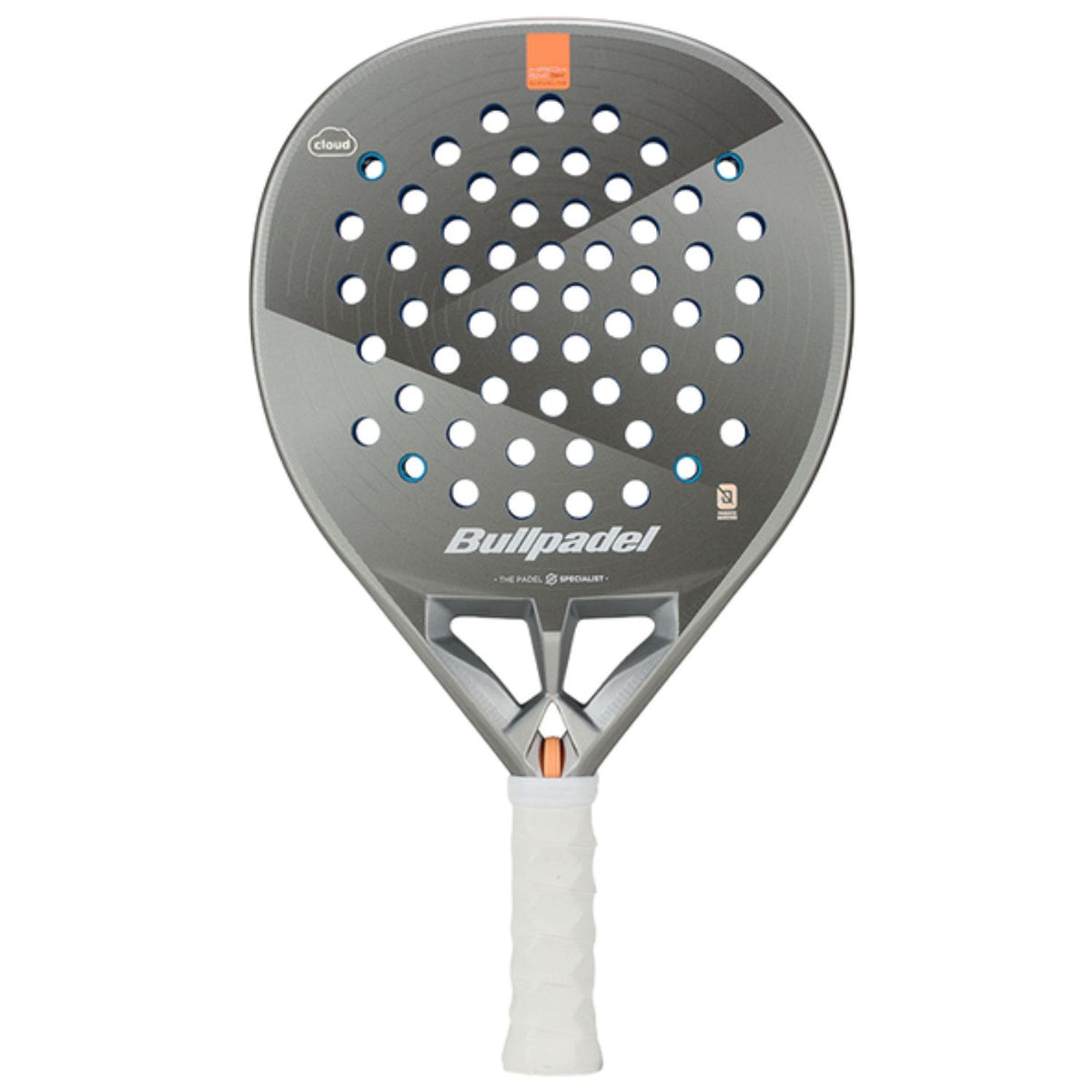 Bullpadel Hack 04 Hybrid Cloud 26 padelracket in grijs met oranje, vooraanzicht