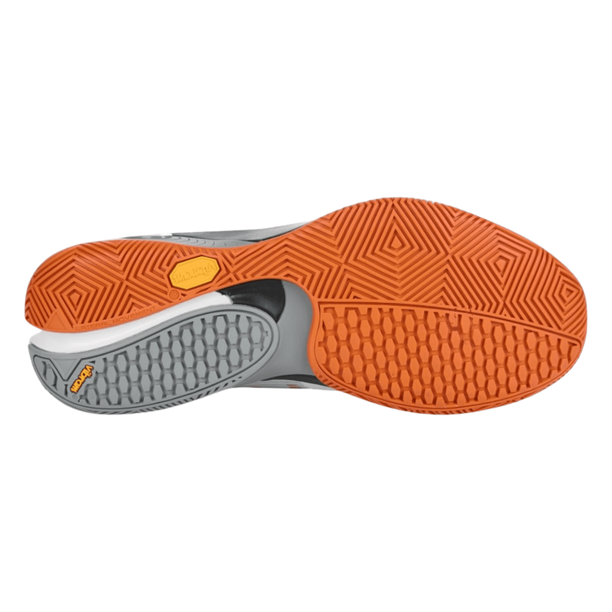 Oranje Vibram-buitenzolen van de witte Bullpadel Hack Vibram 25I