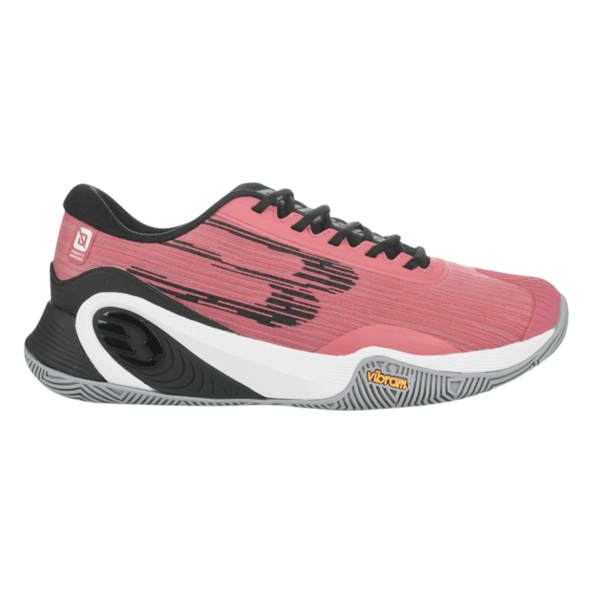 Bullpadel Hack Vibram 25I Chewing Gum, scarpa da padel rosa con suola Vibram grigia, vista laterale esterna
