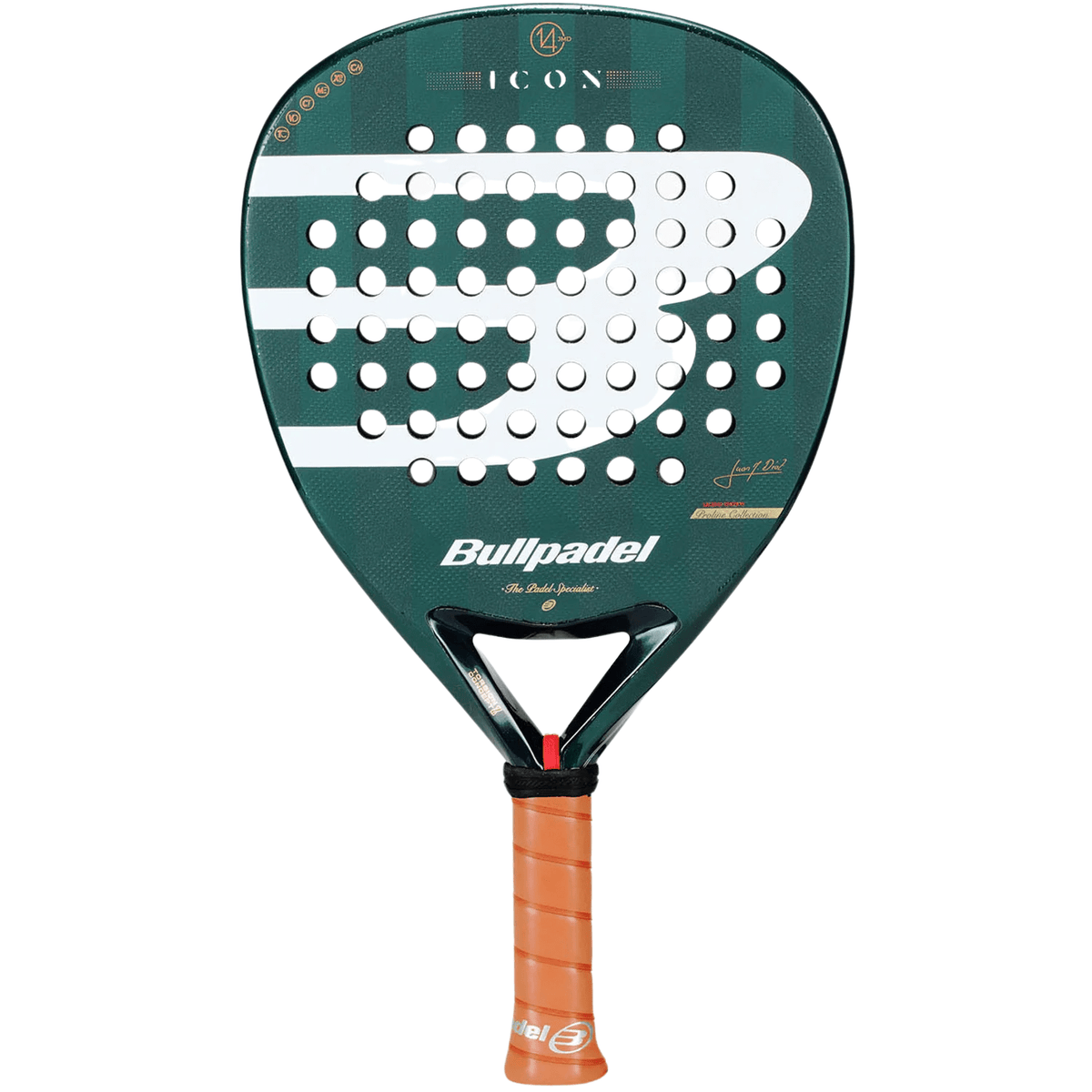Bullpadel ICON 26 padelracket in donkergroen met witte strepen, vooraanzicht