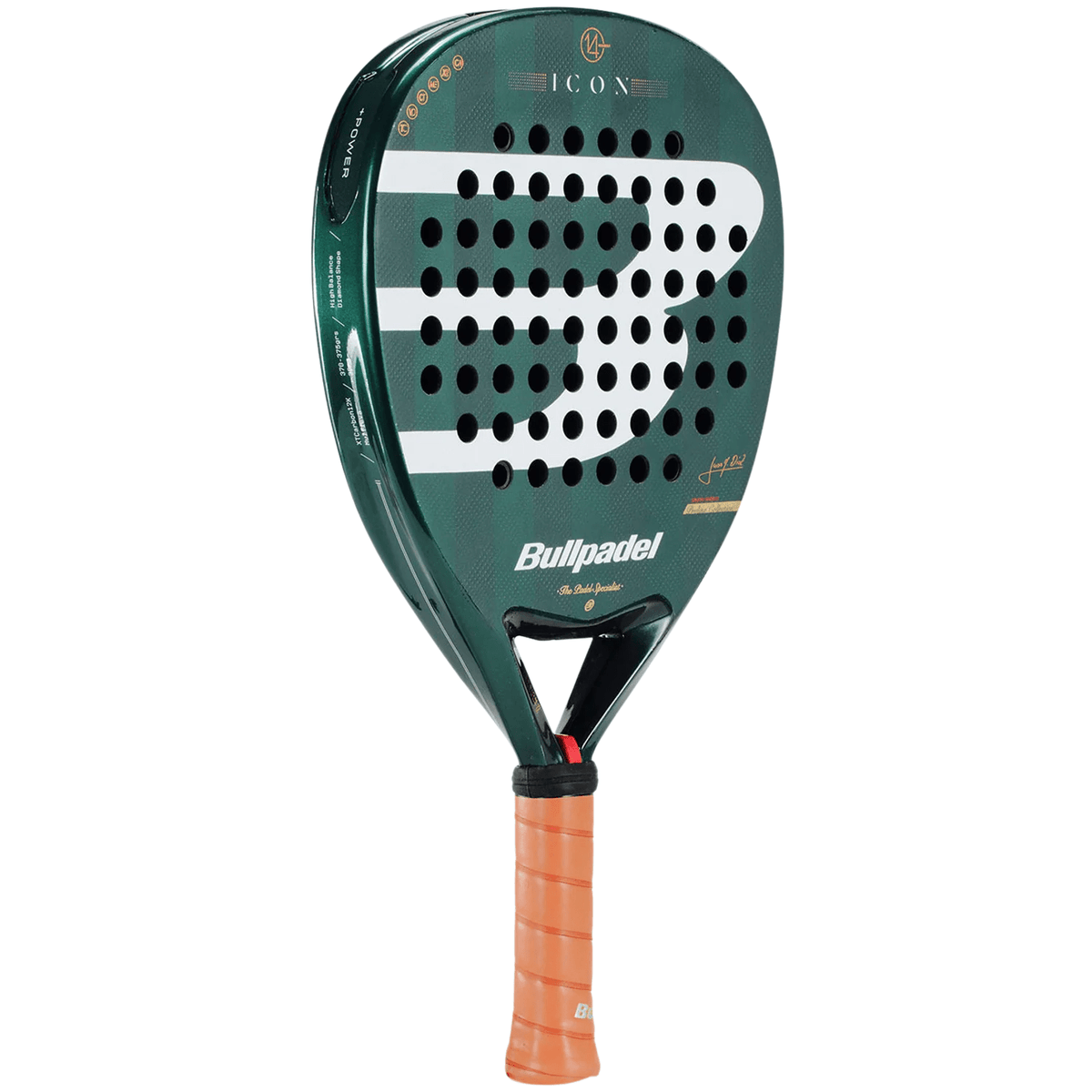 Bullpadel ICON 26 padelracket schuin vooraanzicht, diamantvorm in groen en wit