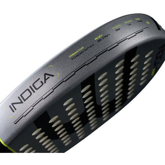 Bullpadel Indiga Control 26 padelracket liggend met Indiga-belettering