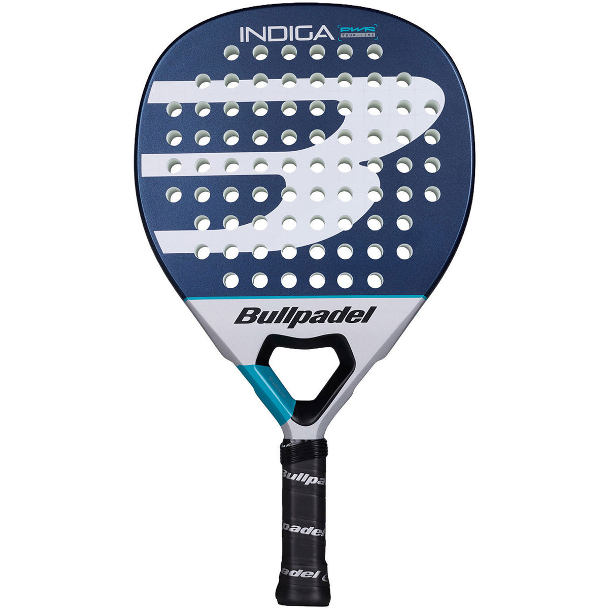 Bullpadel Indiga Power 26 padelracket in donkerblauw met lichtblauw, vooraanzicht