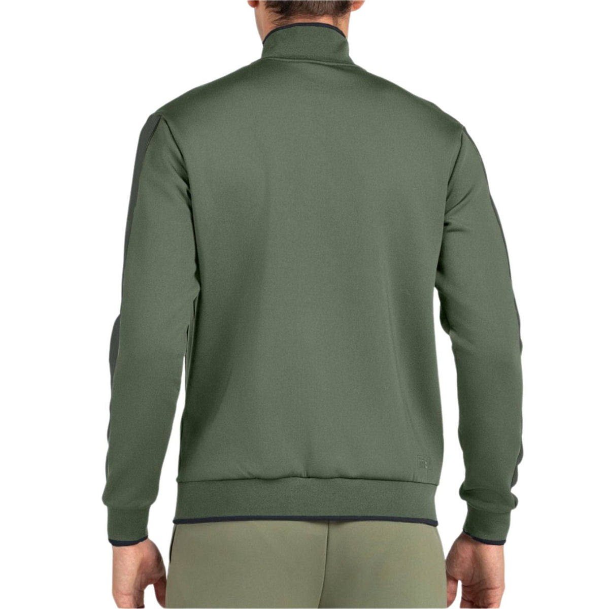 Achterzijde van het kakigroene Bullpadel Jacket Pindaro met opstaande kraag