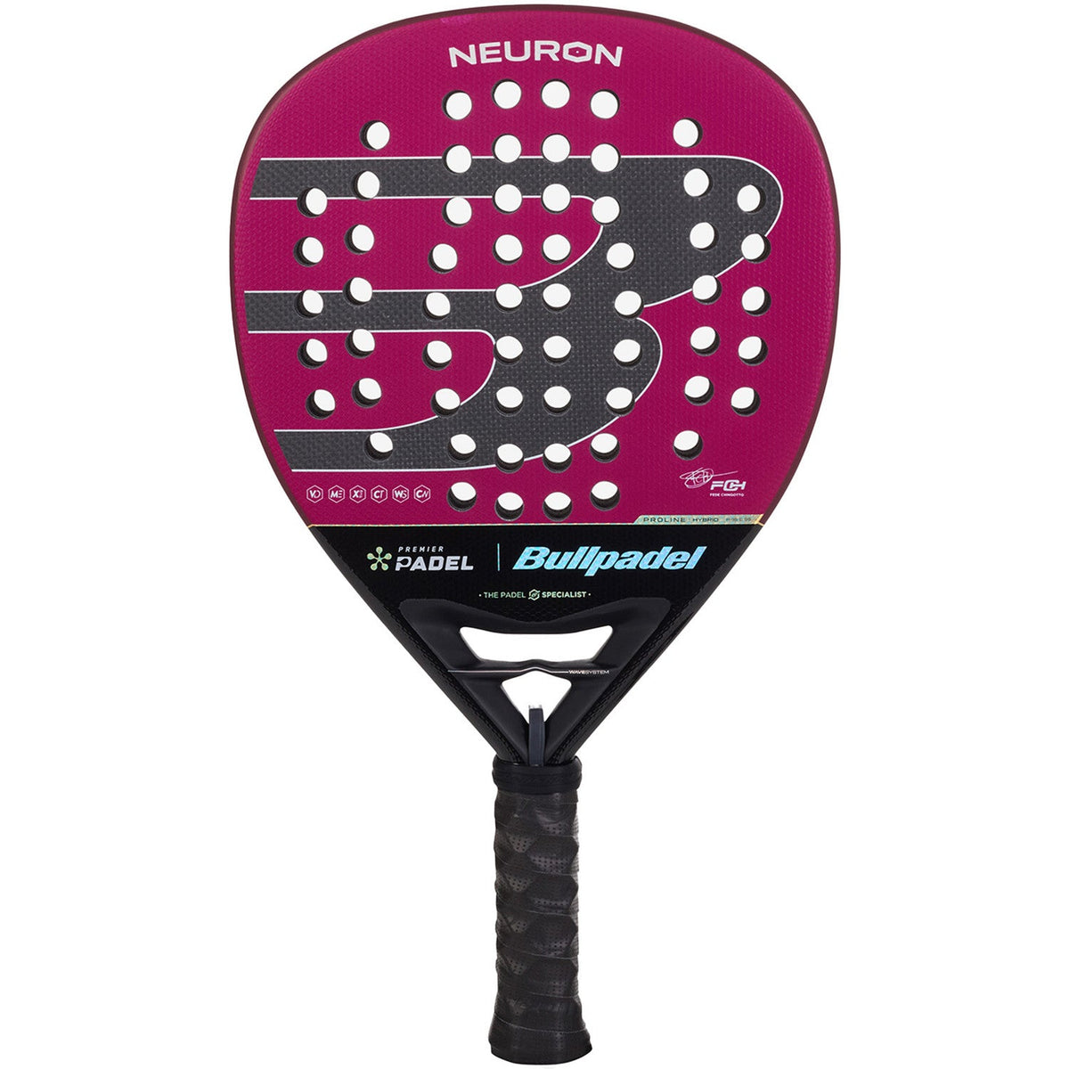 Bullpadel NEURON Premier padelracket in bordeauxrood met grijs patroon, vooraanzicht