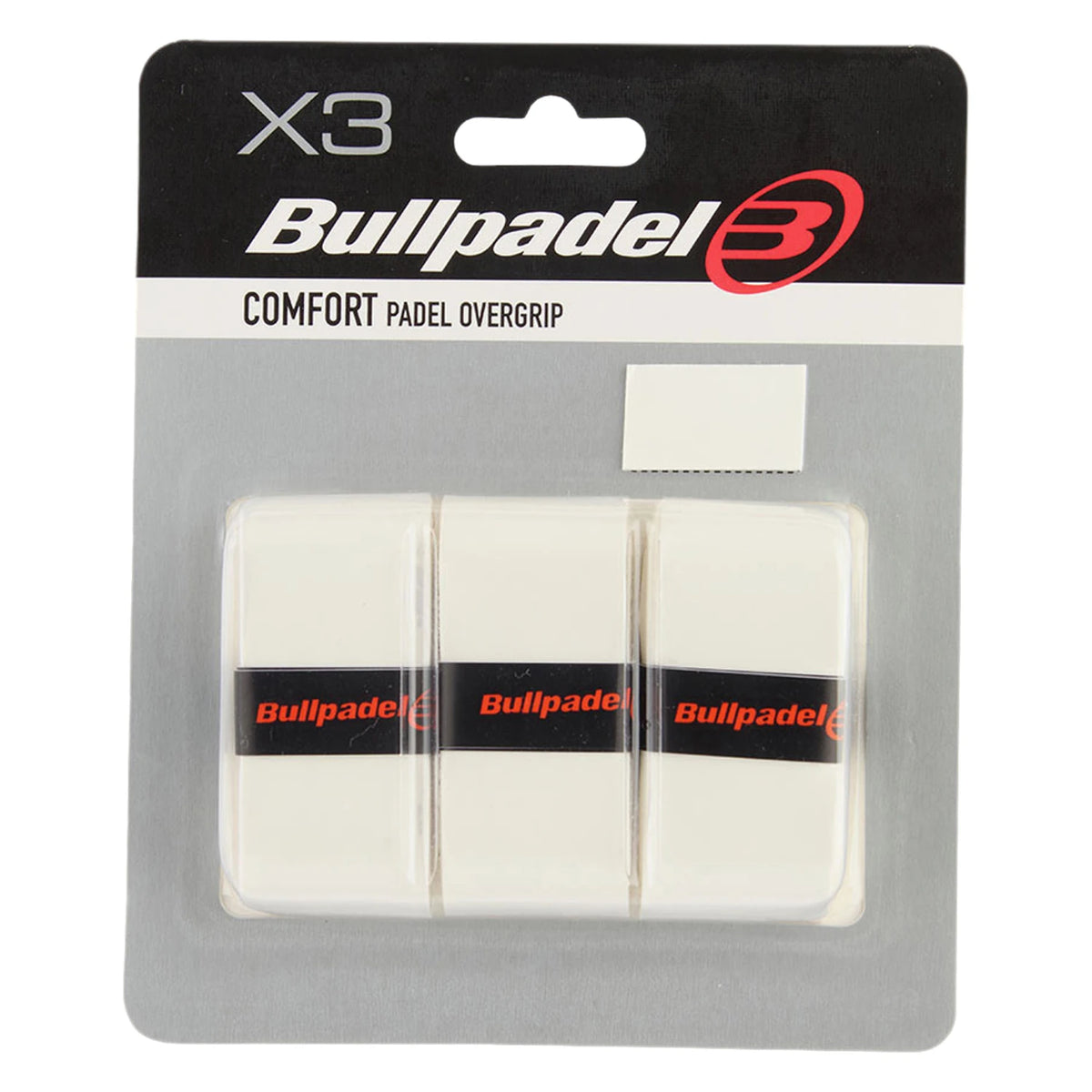 Bullpadel Overgrips GB1200 Comfort White, verpakking met 3 witte overgrips
