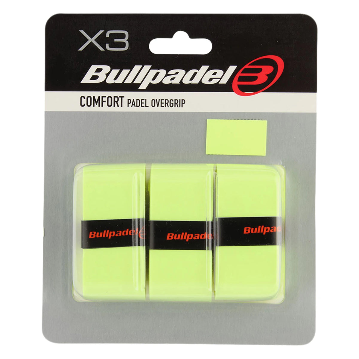 Bullpadel Overgrips GB1200 Comfort Yellow, verpakking met 3 fluorgele overgrips