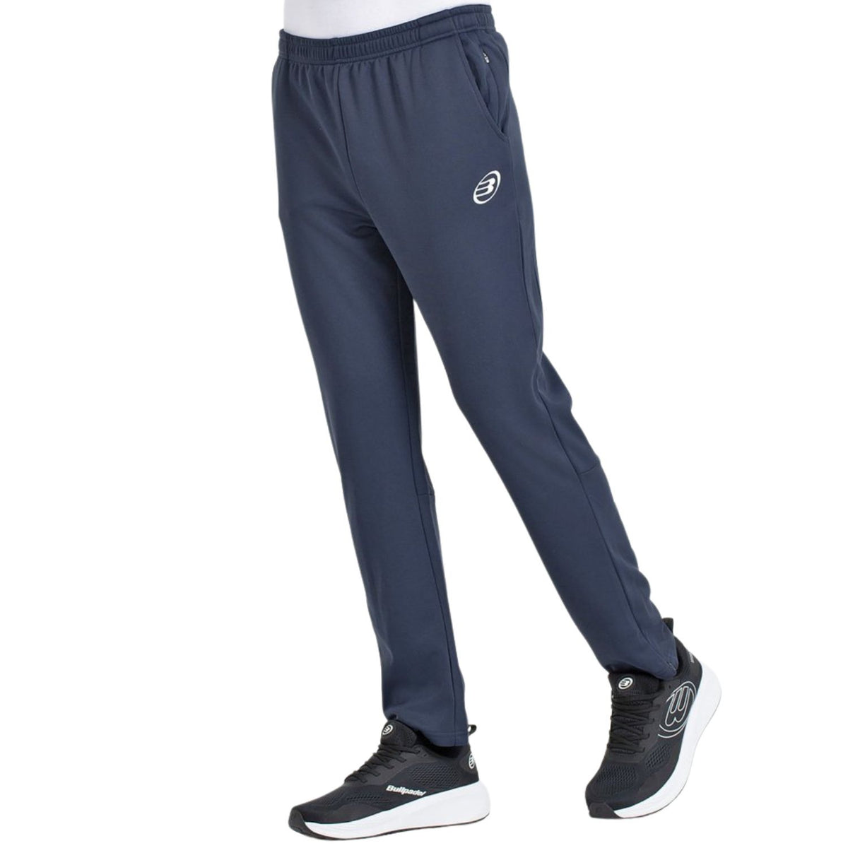Donkerblauwe Bullpadel Alnair broek schuin met logo op de dij
