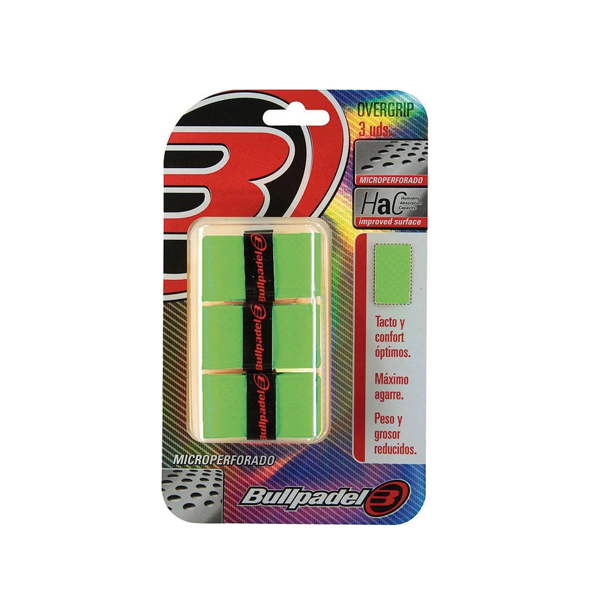 Bullpadel overgrips Green, verpakking met drie groene overgrips