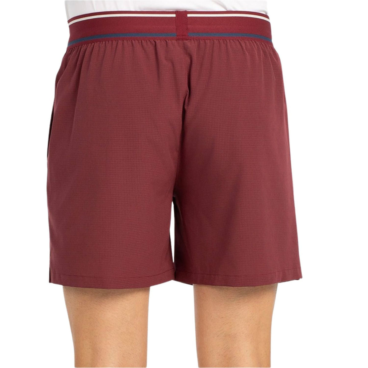 Bordeauxrode Bullpadel Alu short met donkerblauw gestreepte elastische tailleband