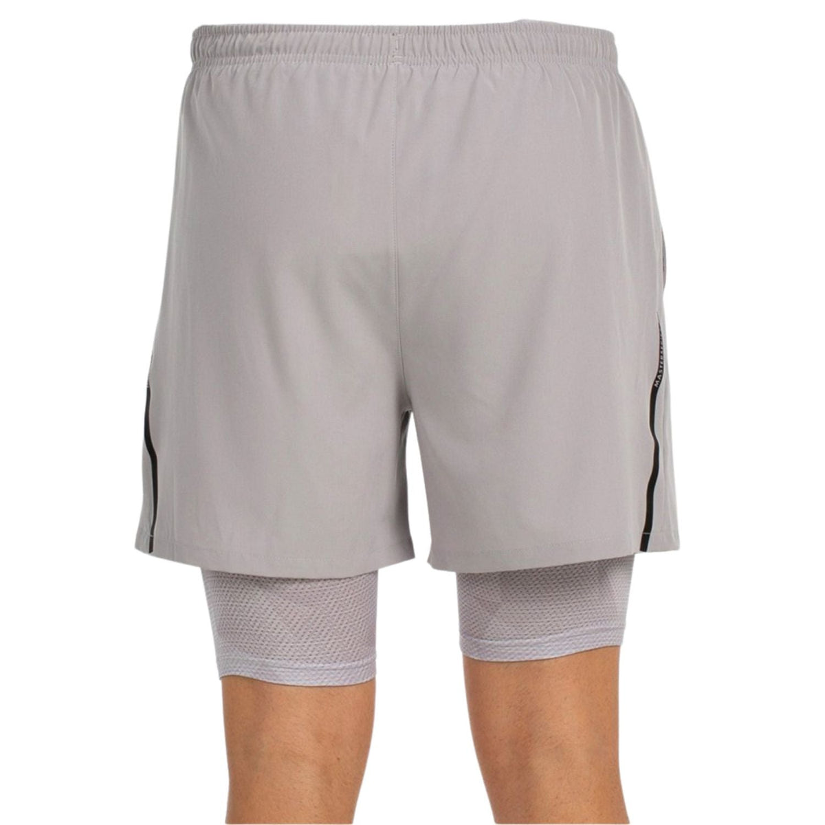Zijaanzicht van de lichtgrijze Bullpadel Short Manzan met contrastnaad op de pijp