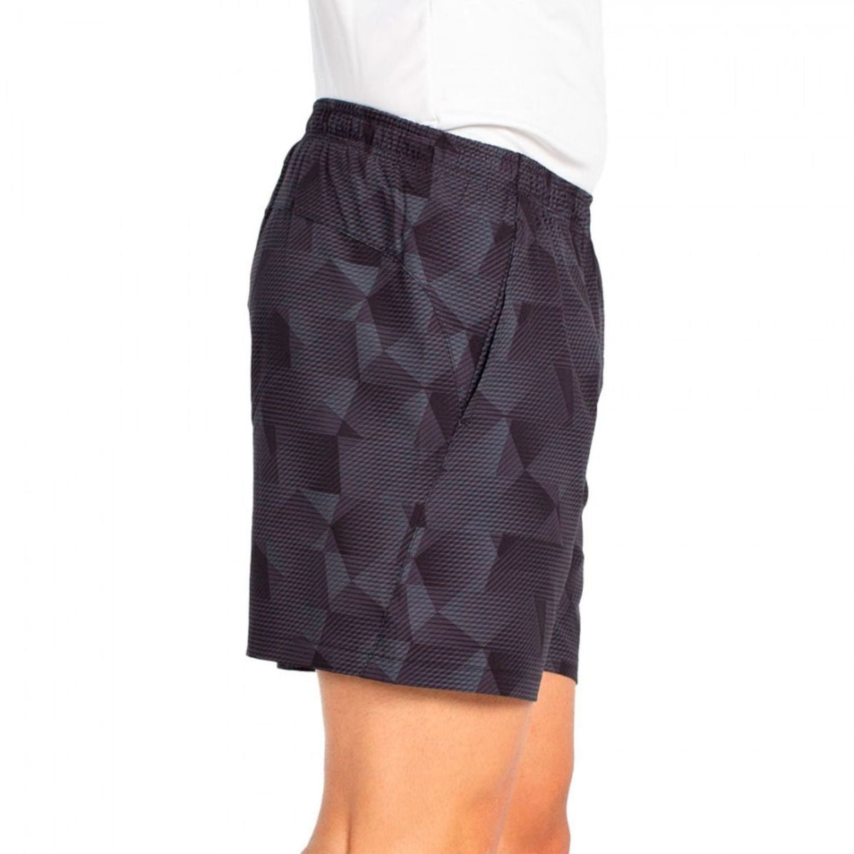 Zijaanzicht van de antracietgrijze Bullpadel Short Monch met elastische taille
