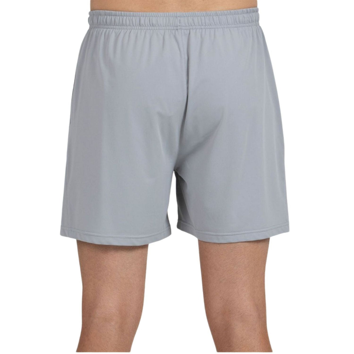 Vista posteriore dei pantaloncini grigi Bullpadel Short Monfort con gamba dritta e orlo