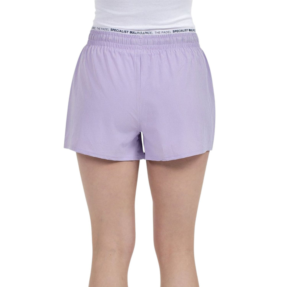 Achteraanzicht van de lila Bullpadel Pinolu short voor dames