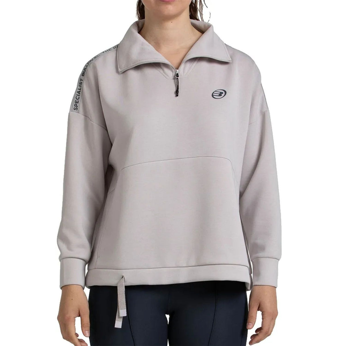 Bullpadel Alasia sweater voor dames in beige met halve rits, vooraanzicht