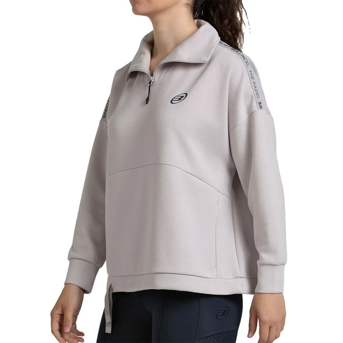 Beige Bullpadel Alasia sweater schuin met brede kraag