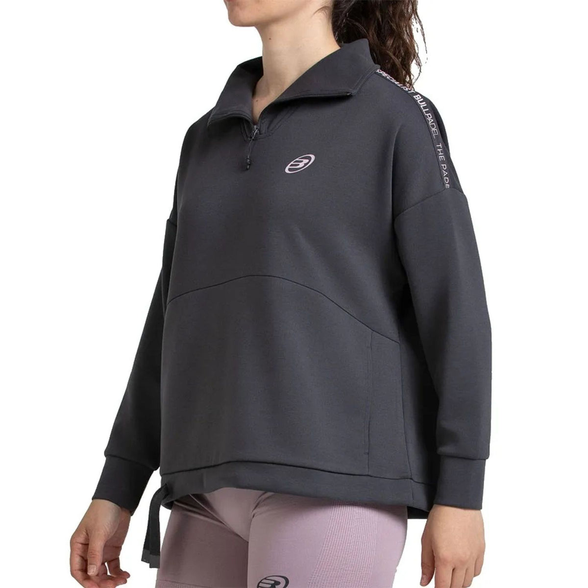 Donkergrijze Bullpadel Alasia sweater schuin met korte rits en kraag