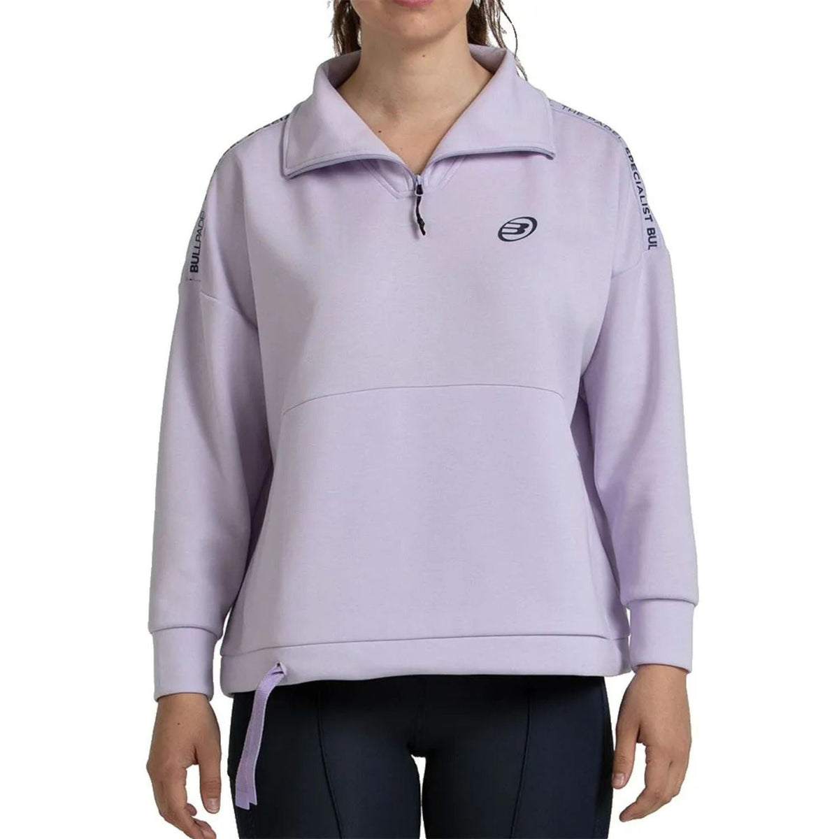 Camisola Bullpadel Alasia para senhora em lilás, vista frontal com meio fecho de correr