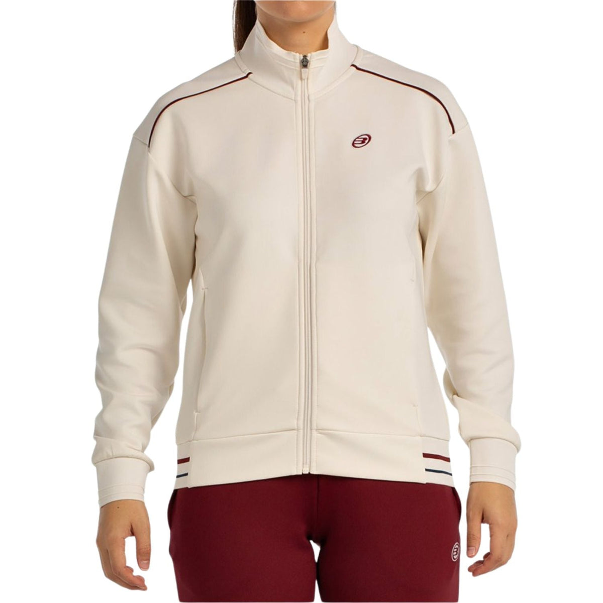 Gebroken witte Bullpadel Alsa sweater met volledige rits voor dames, vooraanzicht