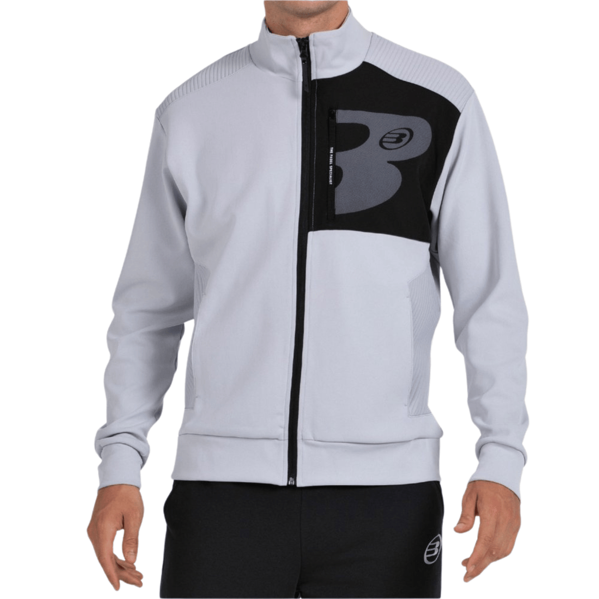 Vooraanzicht van het lichtgrijze Bullpadel Sweatshirt Breen met zwart vlak op de borst