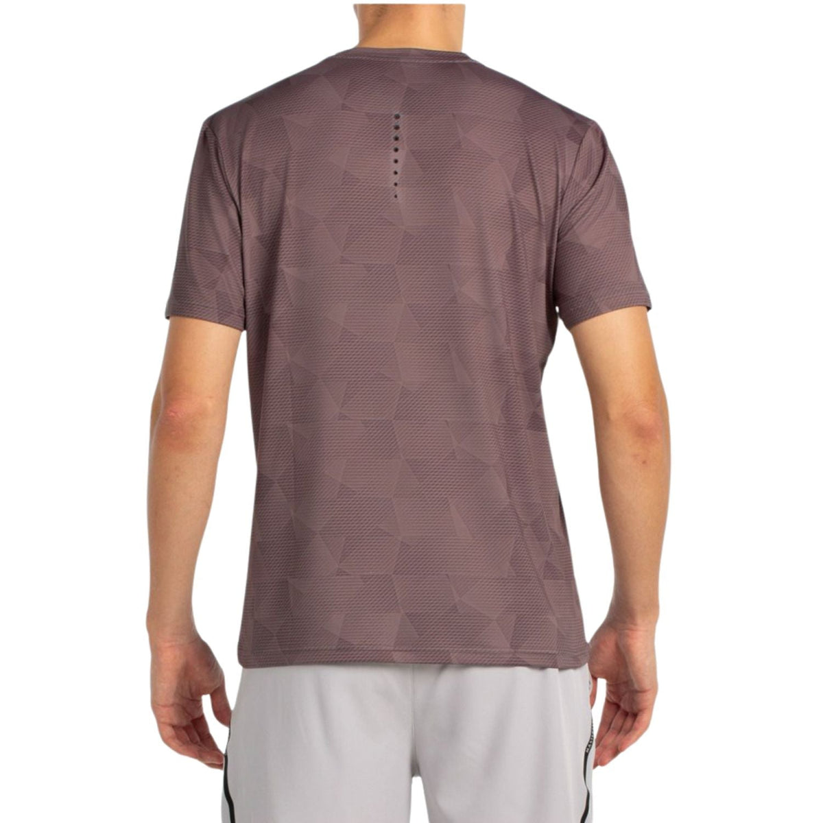 Achterzijde van het bruinpaarse Bullpadel T-Shirt Macondo met subtiele stippenrij