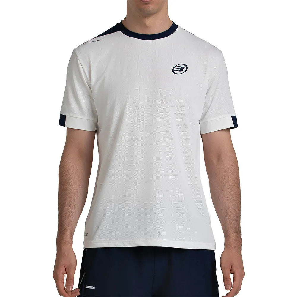 Bullpadel Mananu T-shirt in wit met donkerblauwe kraag, vooraanzicht