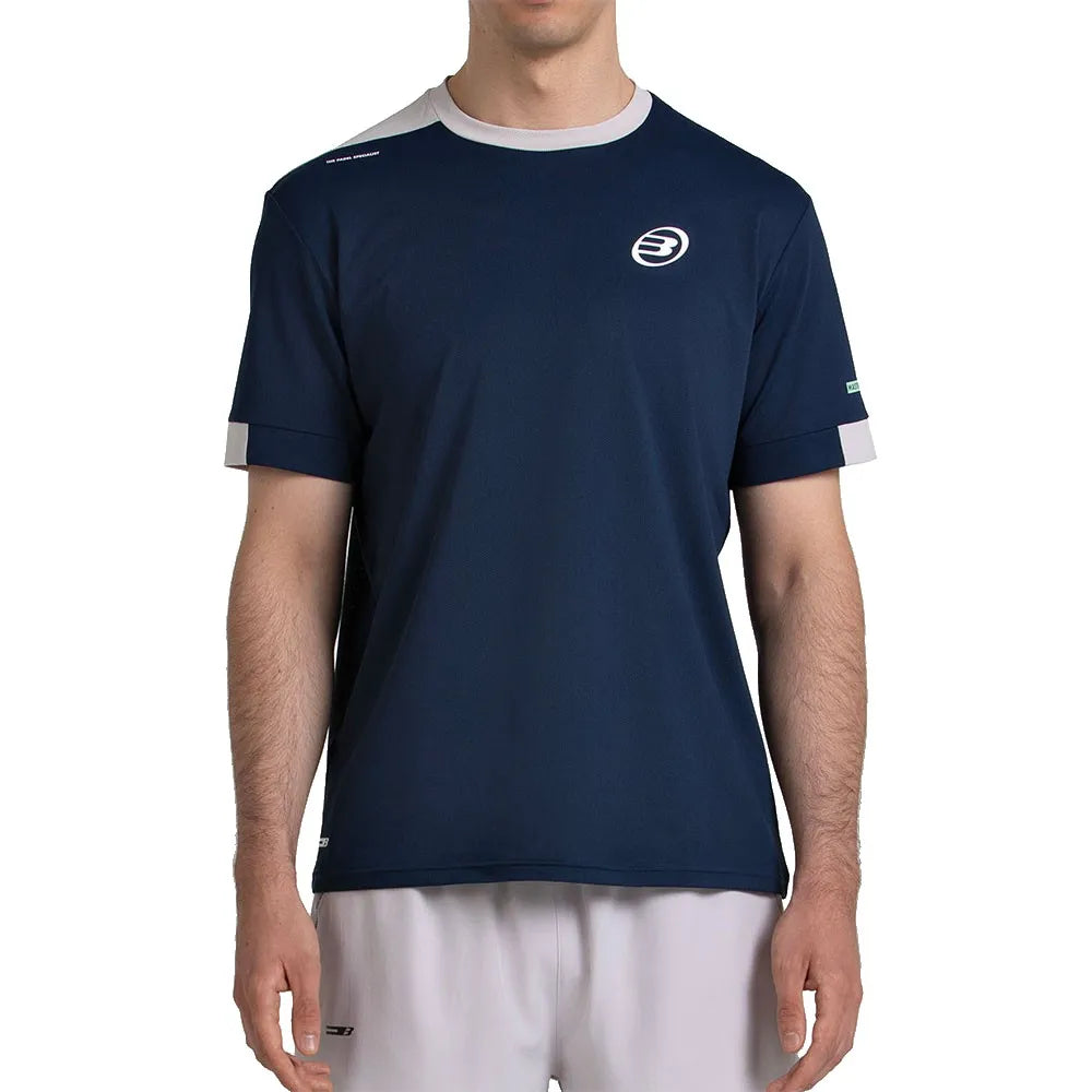 Bullpadel Mananu T-shirt in donkerblauw met grijze kraag, vooraanzicht