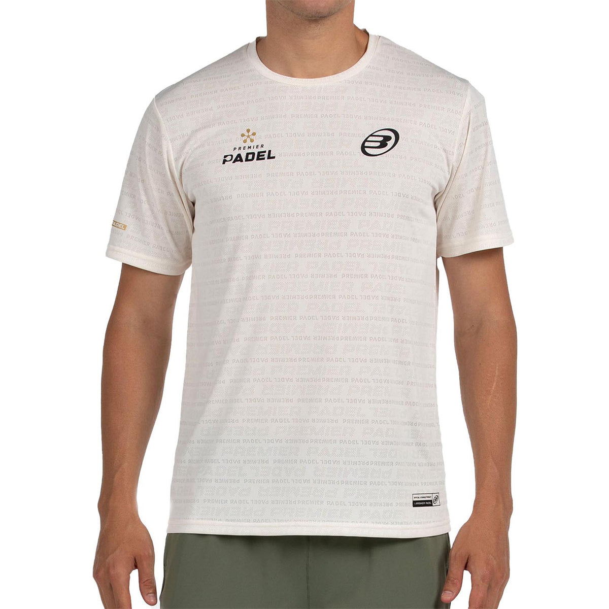 Bullpadel Prilep T-shirt voor heren in gebroken wit, vooraanzicht met groene short
