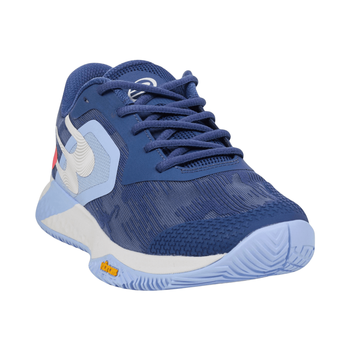 Schuin vooraanzicht van de marineblauwe Bullpadel Vertex Vibram 25I W Dark Blue