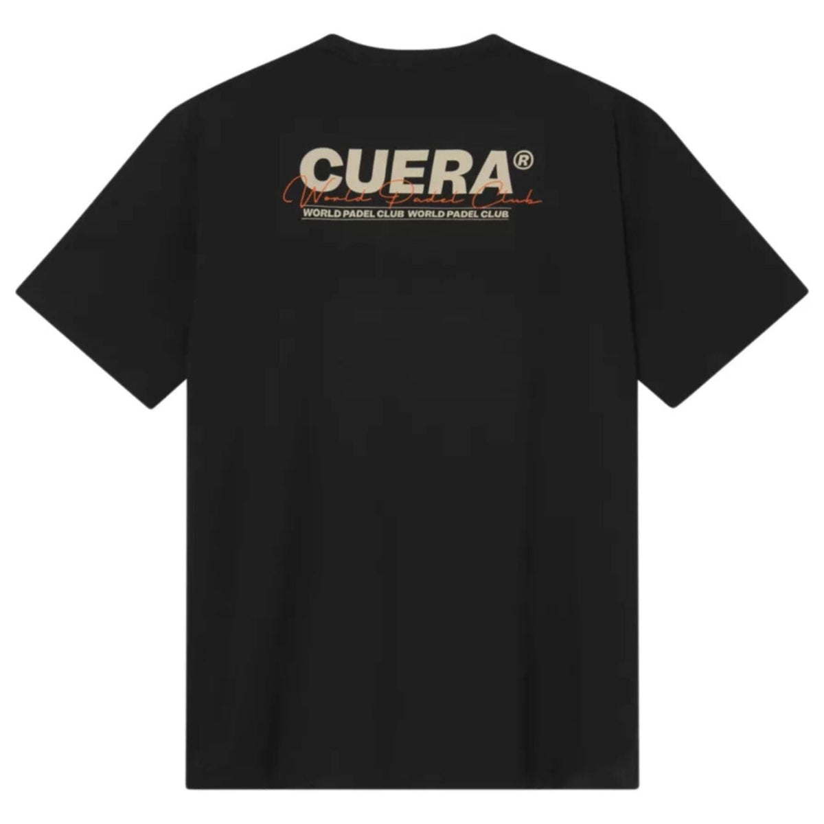 Achterzijde van het Cuera Active Light Weight T-Shirt Black met goudkleurige CUERA-print