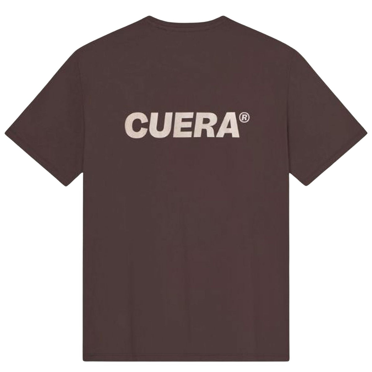 Achterzijde van het donkerbruine Cuera Oncourt Airy T-shirt met groot CUERA-logo