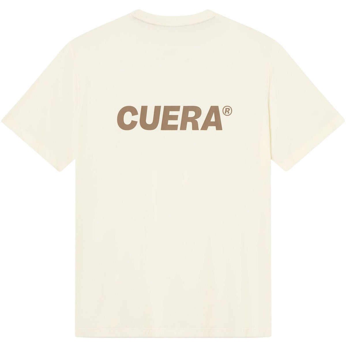 Partea din spate a tricoului Cuera Oncourt Airy Logo, de culoare alb-crem, cu logo-ul CUERA maro