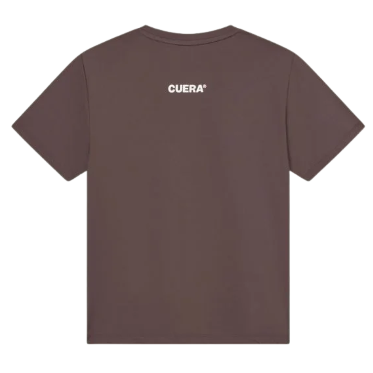 Parte trasera de la camiseta Cuera Oncourt Slit Top SS Dark Brown con el logotipo estampado