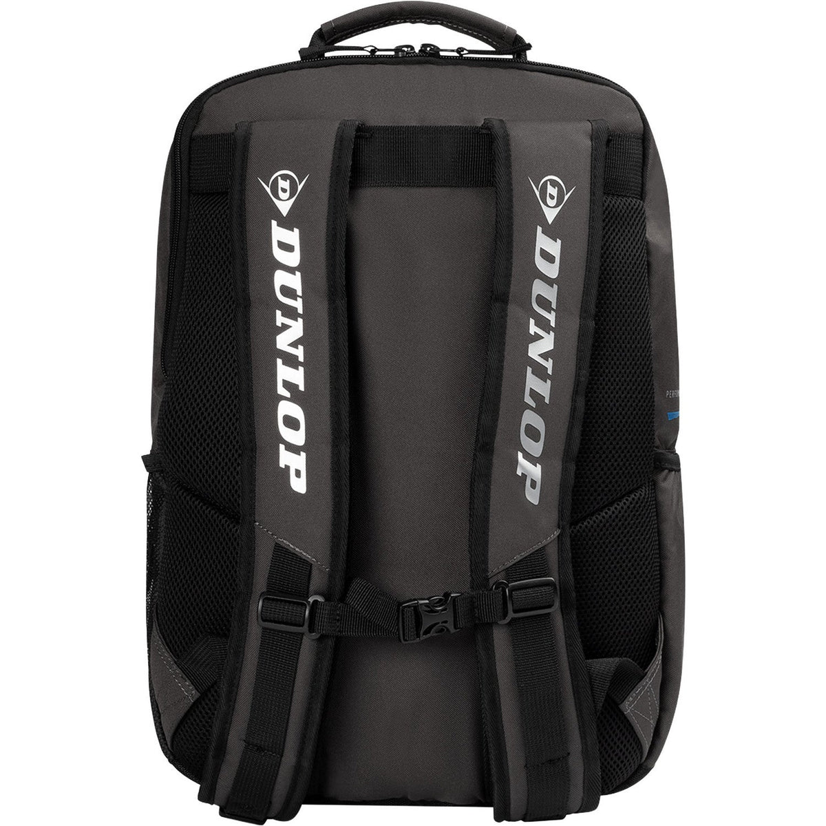 Achterzijde van de Dunlop FX Performance rugzak met zwarte gepolsterde schouderbanden