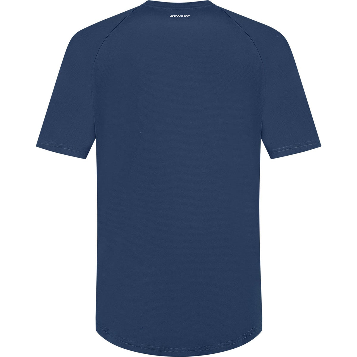 Dunlop Club Mens Crew Tee Navy, achteraanzicht met raglannaden en afgeronde zoom