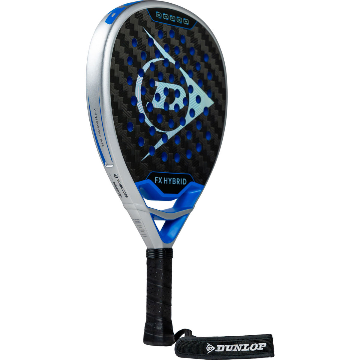 Dunlop FX Hybrid 26 padelracket schuin vooraanzicht, hybride vorm met polsband