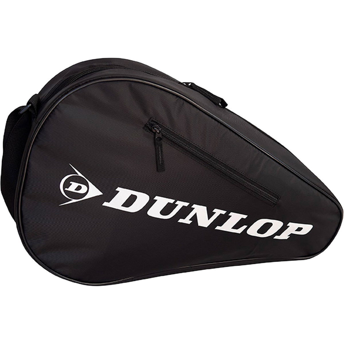 Vooraanzicht van de zwarte Dunlop Club schoudertas voor rackets met wit Dunlop-logo
