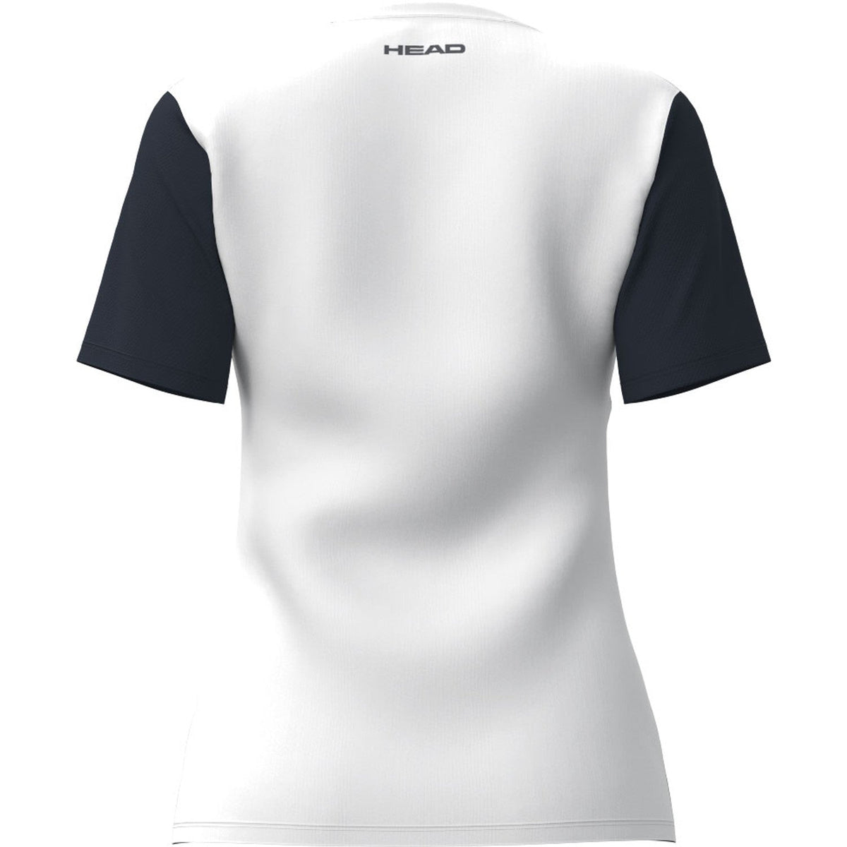 Achterzijde van het witte Head Club 25 damesshirt met donkerblauwe mouwen